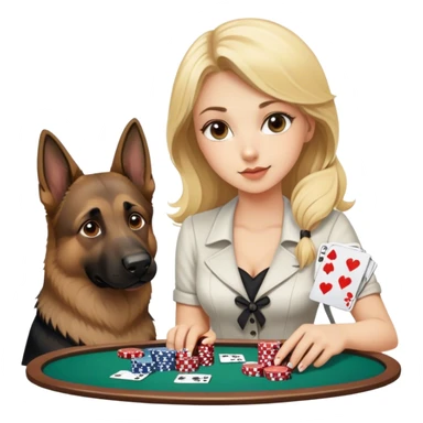 Blonde girl playing black jack with German shepherd  sticker