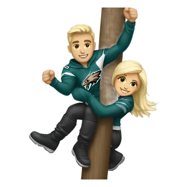 Brunette female and blonde male who are both eagles fan climbing up a pole sticker