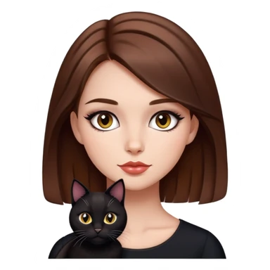 pretty girl brown hair makeup with black cat sticker