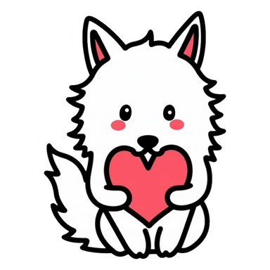 White wolf with heart, romantic sticker