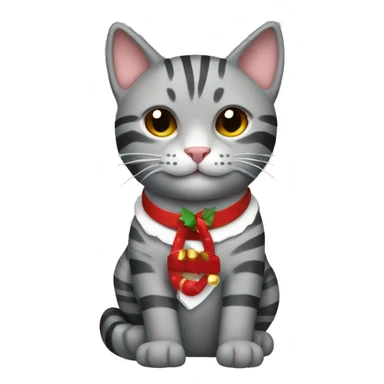 gray striped cat with christmas collar sticker