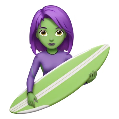 purple hair green skin woman with surfboard sticker