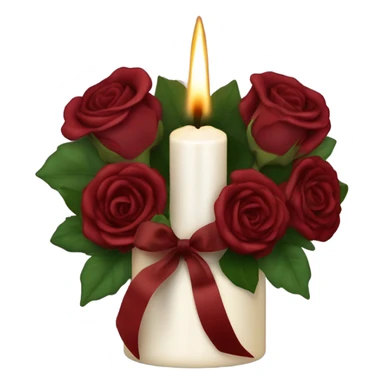 A flickering burgundy candle surrounded by deep red roses and a flowing satin ribbon
 sticker