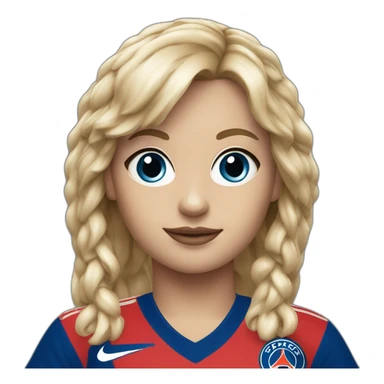 Blonde girl fringe, blue eyes, a 1980 PSG jersey and a baguette sticker
