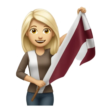 Happy blonde woman with a flag of Latvia in hands sticker