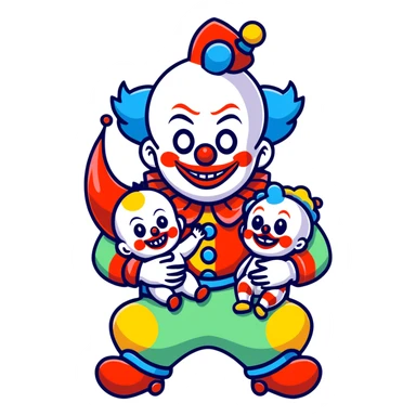 Killer clown holding a baby sticker