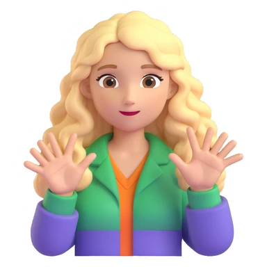 cartoon blonde girl with long curly hair, palm facing forward in a stop gesture sticker