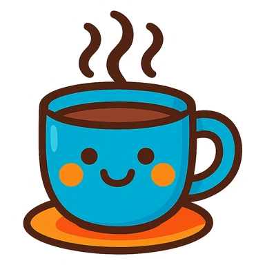 steaming cup of coffee with a smiley face, symbolizing a daily pick-me-up, playful and colorful style sticker