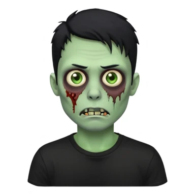 Zombie Emoji AppleIOS Style, lowfade Black Hair, nose piercing, and Black T-shirt, Green Skin sticker