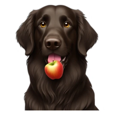 liver flat coated retriever eating an apple sticker