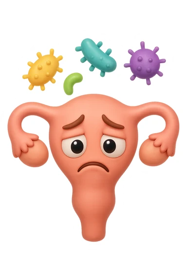 EMOJI STILE IPHONE 3D DI UTERO 3D CON ESPRESSIONE TRISTE  IN VOLTO MENTRE SOPRA LUI FLUTTUANO BATTERI, FAGLI ANCHE LA PARTE BIANCA DEGLI OCCHI, NON SOLO LA PUPILLA sticker