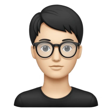 Minimalistic flat vector icon, iOS style, thin black contour on white background. Matte black mannequin in front of in 3D monochrome style. Wearing glasses. sticker