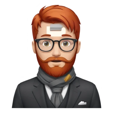 gray scarf, male,  beard, red hair, with suit, glasses sticker