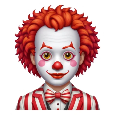 clown with bright red curly hair and white-red striped suit sticker