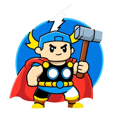 happy thor with lightning and hammer for kids sticker