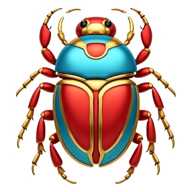 colorful cyan, red, and gold, shiny ancient Egyptian-styled holy scarab trinket  sticker