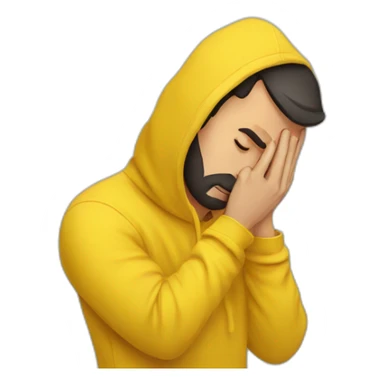 Armenian men in yellow sweatshirt holding his head. he has a headache sticker