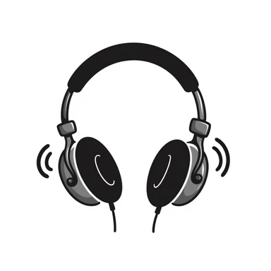 Hand-drawn sketch of black DJ headphones with sound waves sticker