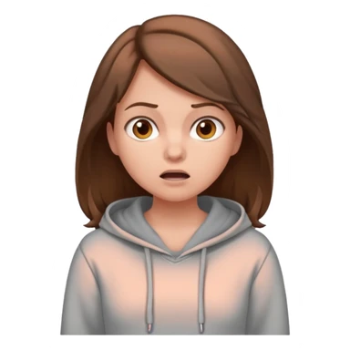 Chica grande  asustada de cuerpo completo con pelo castaño pantalones grises y hoodie gris  sticker