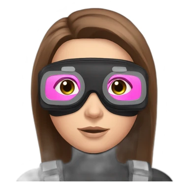 woman with blues eyes, large and straight brown hair, pink diving mask with a single crystal. underwater black and pink suit sticker