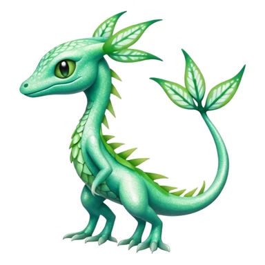 Sparkly White And Green Natural Flowery Colorful Grovyle-Salandit-Celebi--Fakémon-hybrid-creature (full body)  sticker