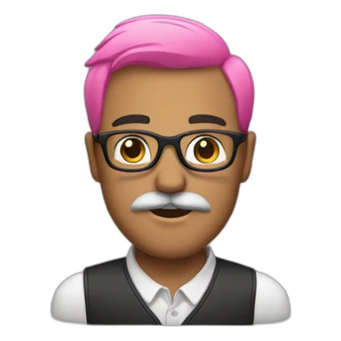 A man with a pink beard, black mustache and glasses sticker