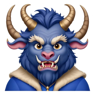 Beast from Beauty and the Beast with a human-like mouth and lips, but still with horns, fur, and beastly features wearing royal blue clothes sticker