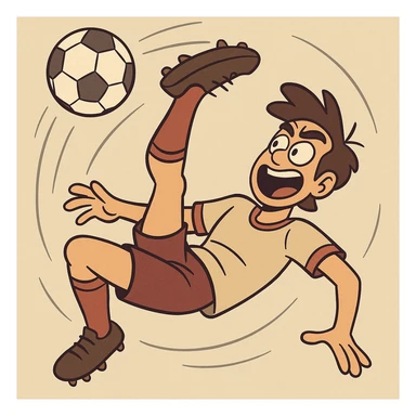 a person performing a bicycle kick, hitting a ball, dynamic action pose, clear ball and motion, energetic expression sticker
