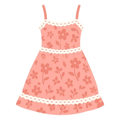 frilly lacey floral pink summer sundress, flat vector sticker