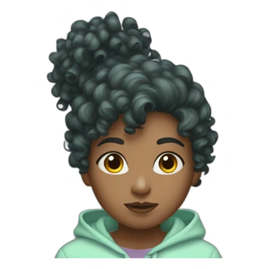 Dark curly hair girl in mint hoodie sticker