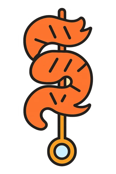 A minimal, icon-like grilled shrimp skewer with no background, clean and simple design. sticker