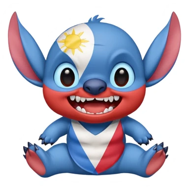 Stitch with sharp teeth, plotting pose, Filipino flag colors sticker