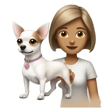 A white chihuahua dog and a girl with brown hair sticker