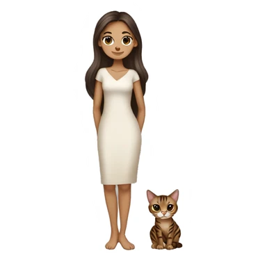 Beautiful skinny woman long dark brown hair in dress hug bengal cat sticker