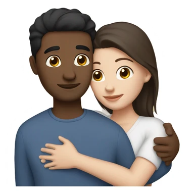 Friends hugging each other. Indian man, short black hair. White woman, blue eyes and brown hair sticker