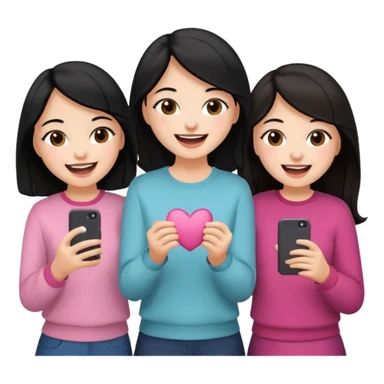 3 friends having fun, one with black hair, 2 with brown hair, girly style sticker