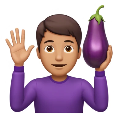 Guy emoji with hands up saying why with his eggplant hanging out sticker
