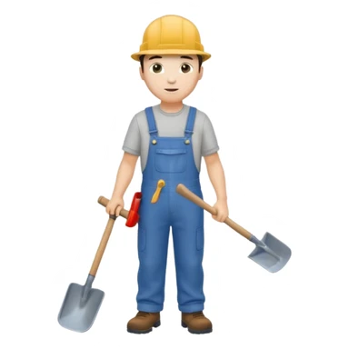 male worker 1950 flat hat and overalls and shovel standing sticker