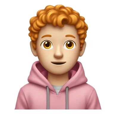 a ginger-brown freckled boy in a pink hoodie holding a yellow pencil  sticker