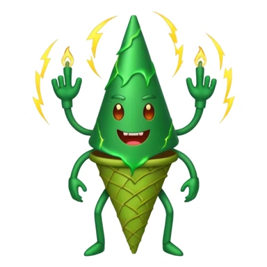 evil green cone man with 6 legs with lightning in the back sticker