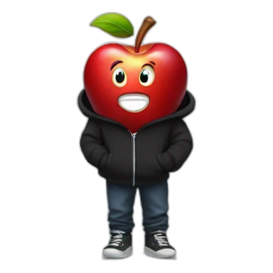 smiling red apple wearing a black hoodie sticker