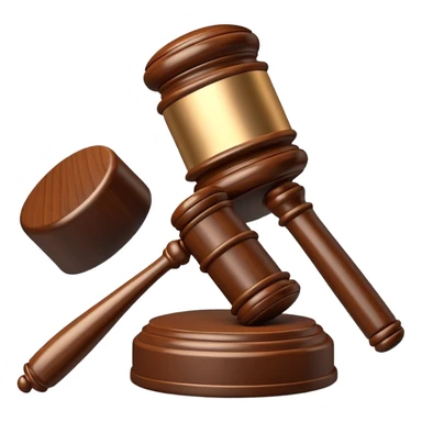 An emoji representing justice and penalty. A wooden judge's gavel striking a sound block, symbolizing a legal decision or punishment. The design is simple, 3D, and slightly glossy, resembling official court decisions sticker