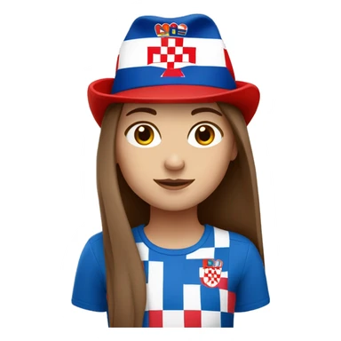 white girl with long brown hair and a croatia flag hat on her head sticker