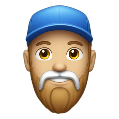 blue cap and white polo cleaner, with a brown beard sticker