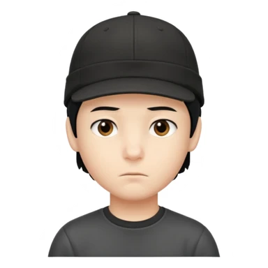 Gere um menino de cabelos preto e boné de lado com feição séria branco sticker