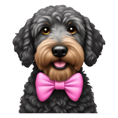 Black golden doodle with a pink bow sticker