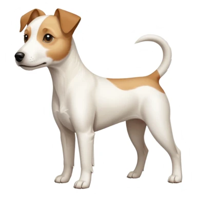 a full body buff white parson russell terrier looking dog the size of a kelpie with light brown long ears and a light brown patch on one eye and a large snout. the rest of the dog is completely white. forward facing sticker