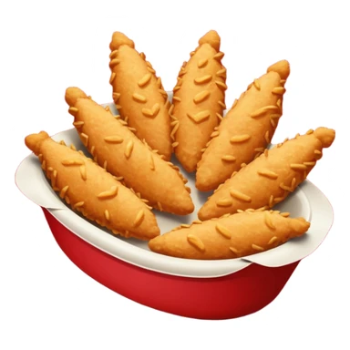 Five delicious breaded chicken tenders in a red paper food boat sticker