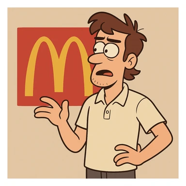 McDonald's logo, stylized golden arches, minimal, flat design sticker