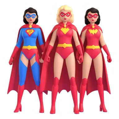 three female superheroes with different powers and costumes sticker